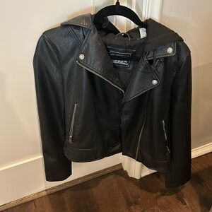Black Hooded Leather Jacket